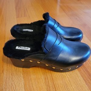 Leather and faux fur studded clogs
